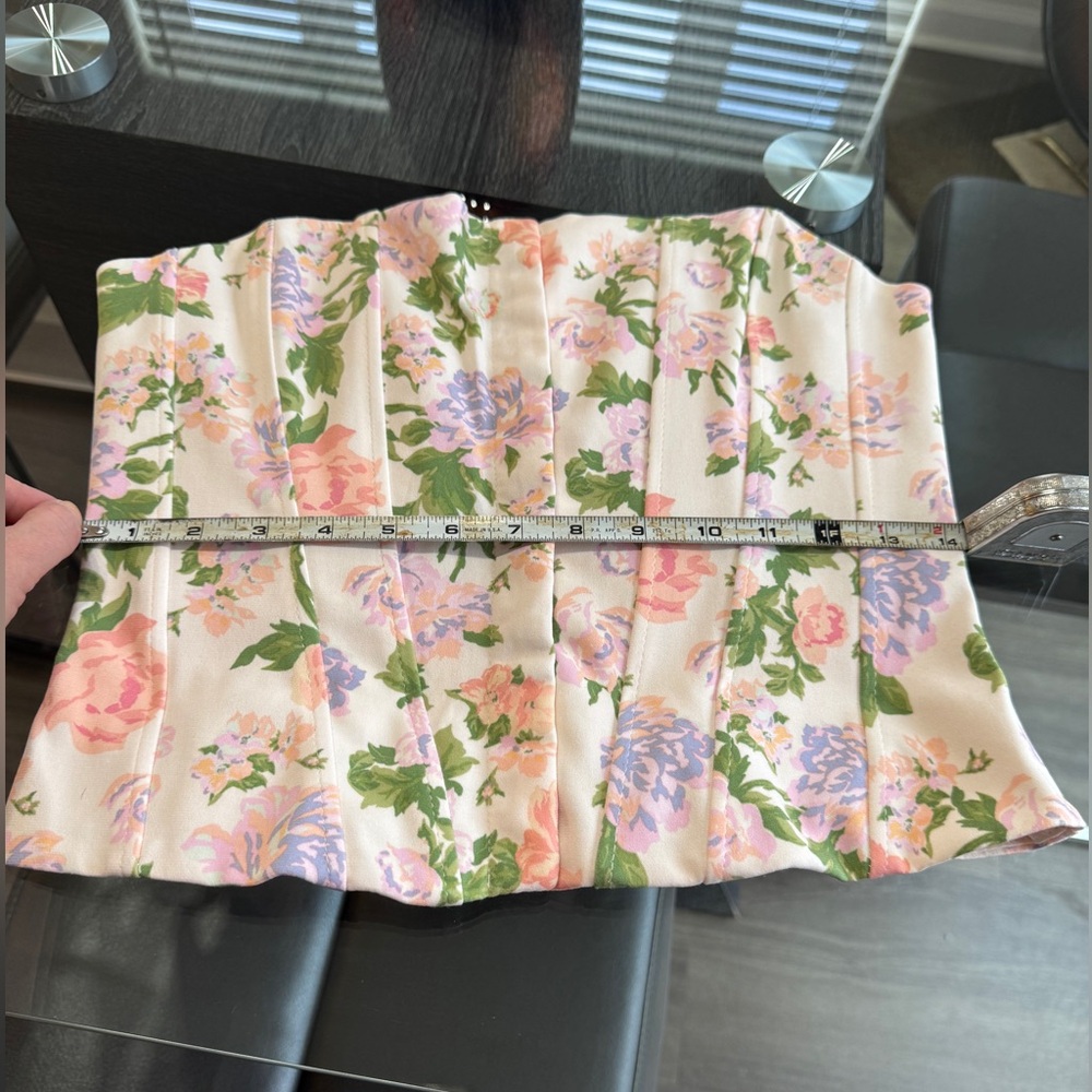 Zara Floral Strapless Corset Top in Pink with Green Accents - Picture 13 of 16
